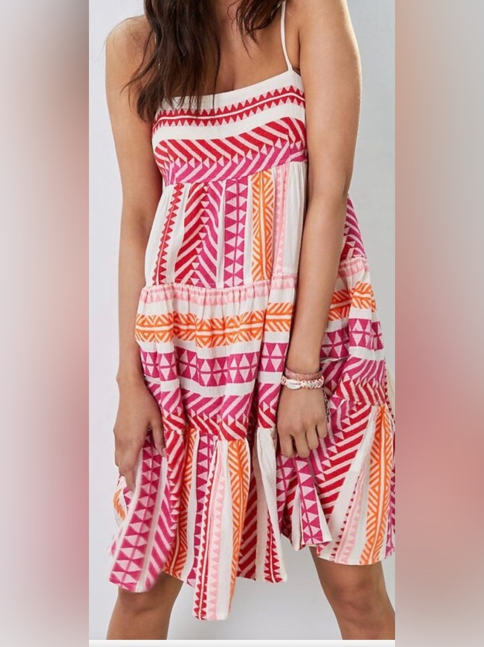 lovestitch red , Orange & White Strappy Geometric Midi Dress size M